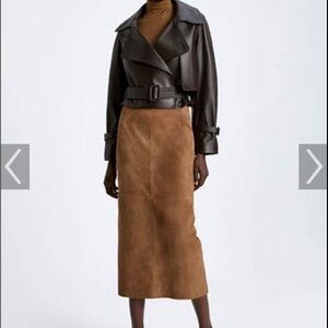 Nour Hammour Hatti Cropped Leather Jacket - Dark Chocolate. Size 34/2 RP: $1515
